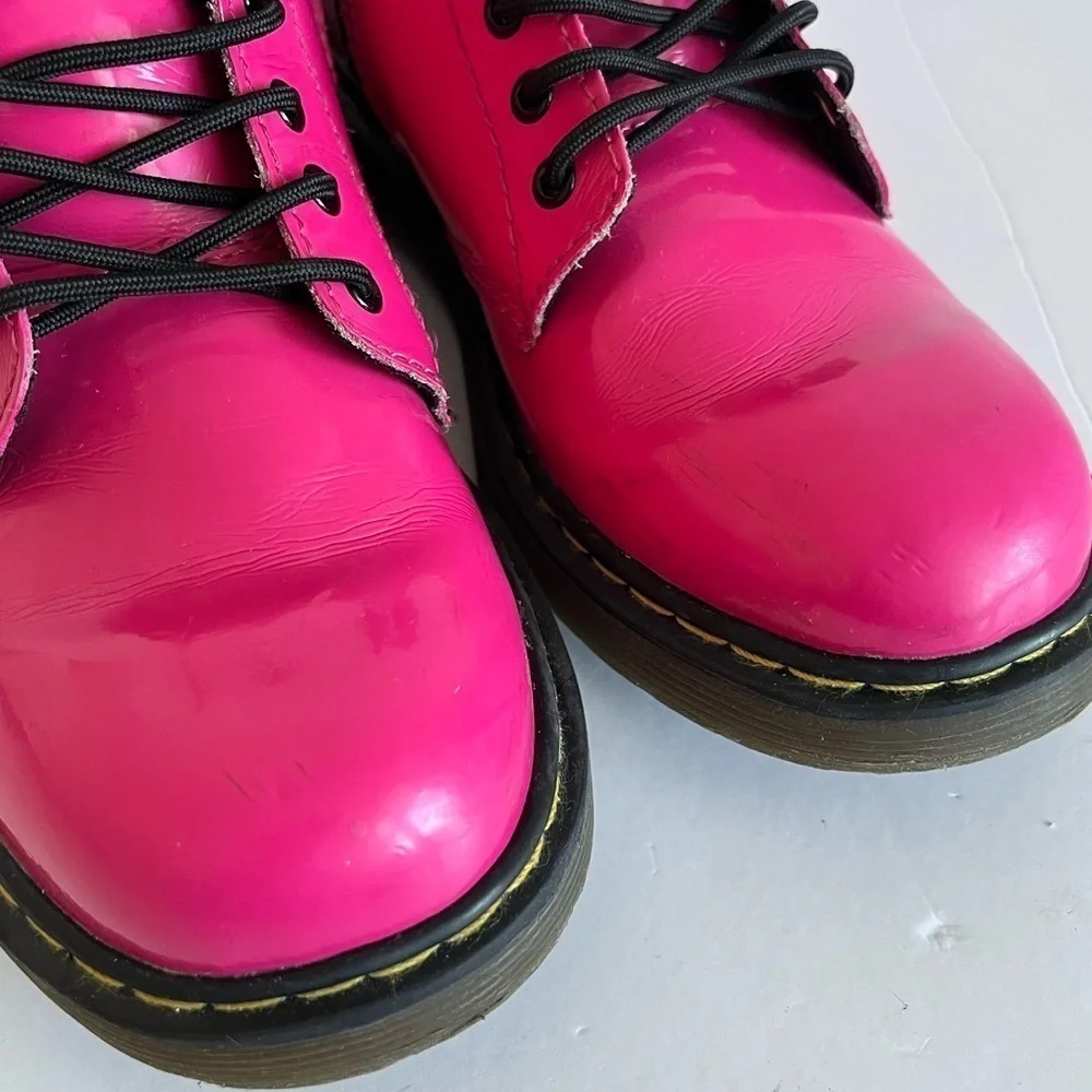 Dr Martens Delaney Hot Pink Patent Leather Boots Size 3